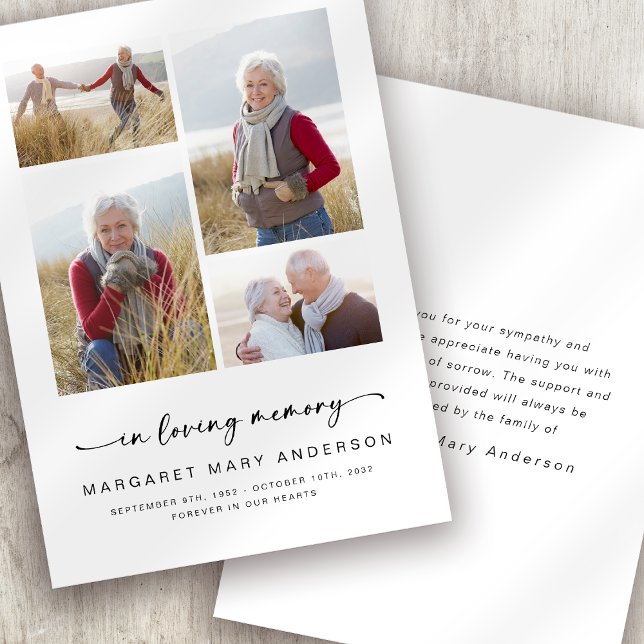 In Love Memory | Vier Fotos Beerdigung Beileid Dankeskarte (Von Creator hochgeladen)