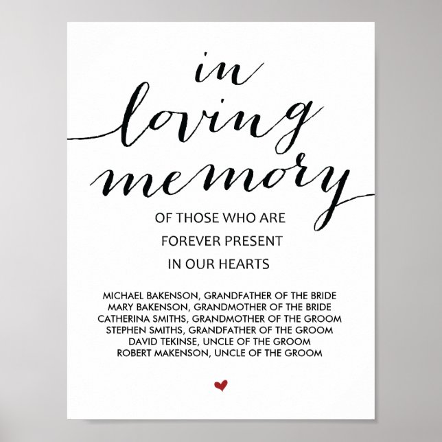 In Love Memory Wedding Memorial Table Sign v2 Poster (Vorne)