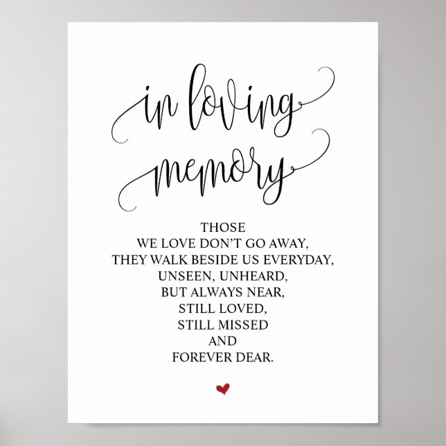 In Love Memory Wedding Memorial Table Sign v3 Poster (Vorne)