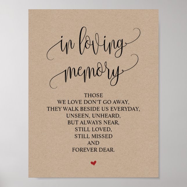 In Love Memory Wedding Memorial Table Sign v4 Poster (Vorne)