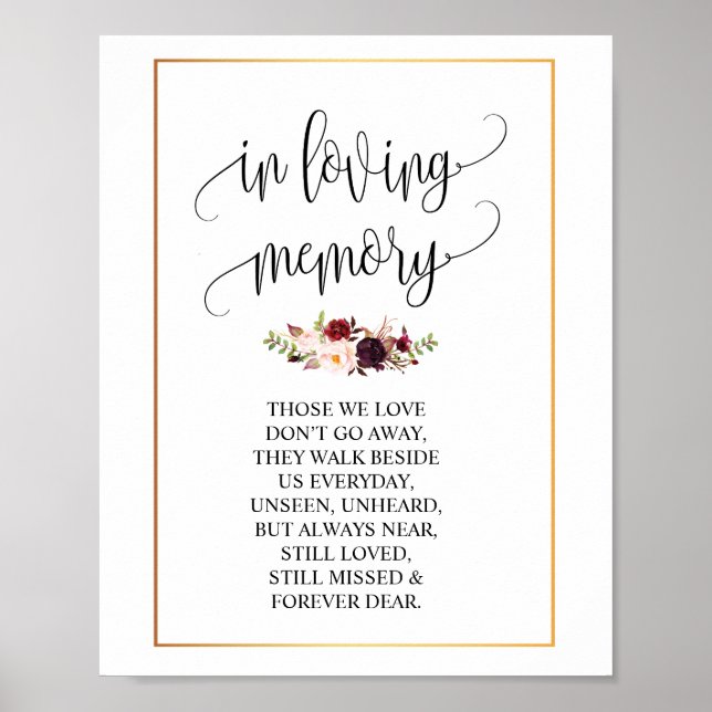 In Love Memory Wedding Memorial Table Sign v4 Poster (Vorne)