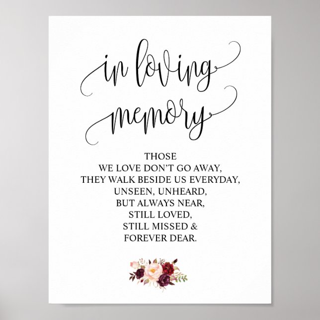 In Love Memory Wedding Memorial Table Sign v4 Poster (Vorne)
