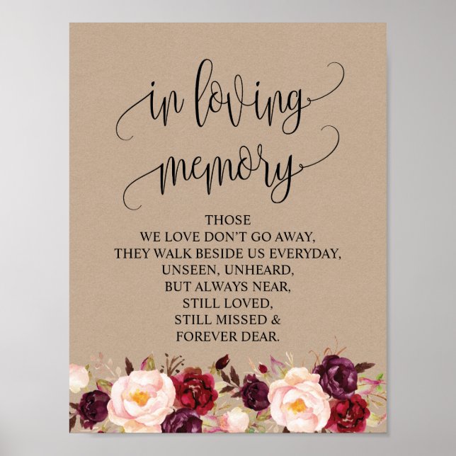 In Love Memory Wedding Memorial Table Sign v7 Poster (Vorne)