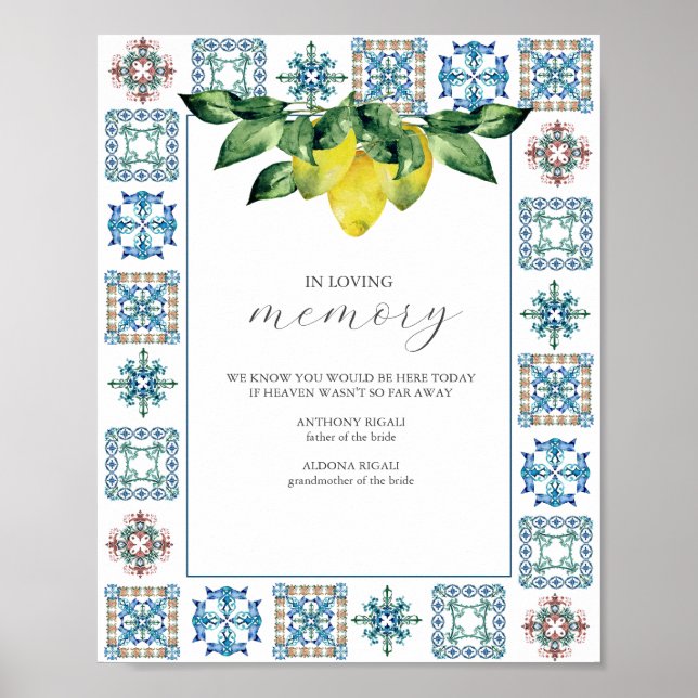 In Love Memory Wedding Sign Lemons Poster (Vorne)