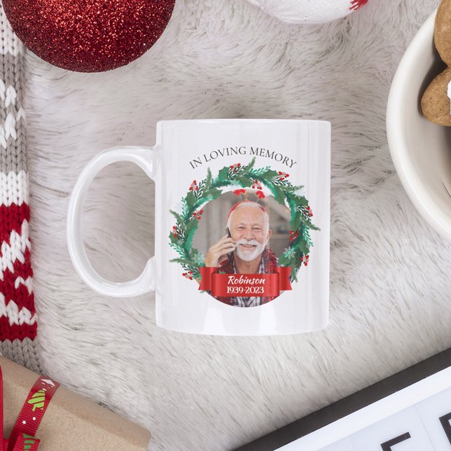 In Love Memory Weihnachtskranz Großvater Foto Kaffeetasse (Von Creator hochgeladen)