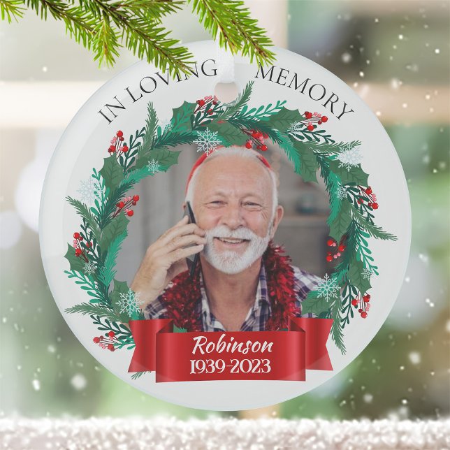 In Love Memory Weihnachtskranz Großvater Foto Ornament Aus Glas (Von Creator hochgeladen)