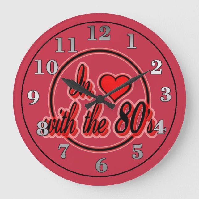 In Love With The 80's Retro Red Logo Wall Clock Große Wanduhr (Vorderseite)