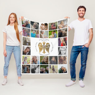 In Loving Memory 24 FotoCollage Cross with Wings Fleecedecke