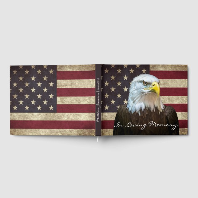 In Loving Memory American Flag Bald Eagle Funeral Gästebuch (Voll)