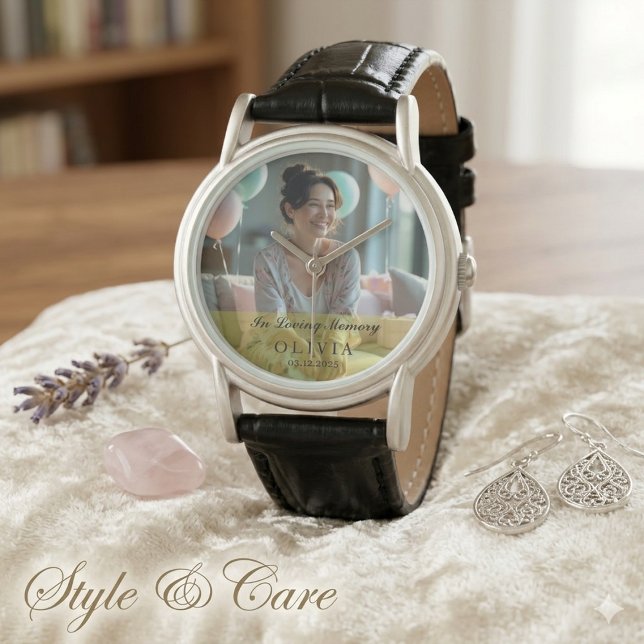 In Loving Memory Benutzerdefiniertes Foto Klassisc Armbanduhr (In Loving Memory Custom Photo Classic Black Leather Watch)
