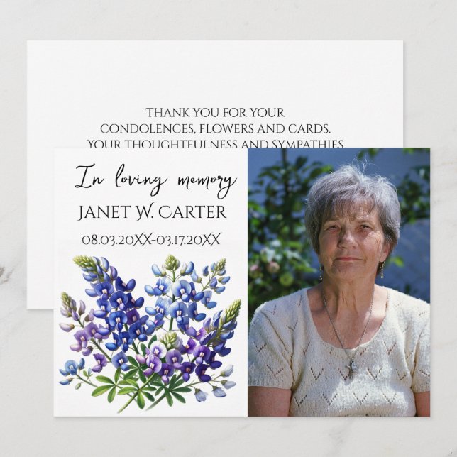 In Loving Memory Bluebonnets Texas Florale Beerdig Einladung (Vorne/Hinten)