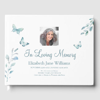 In Loving Memory Dusty Blue Schmetterling Gästebuch