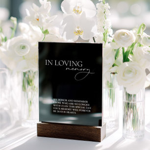 In Loving Memory Einfache Hochzeit Schwarz Acrylschild