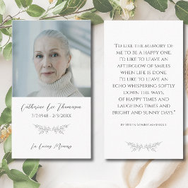 In Loving Memory Elegant Floral Photo Prayer Card Visitenkarte