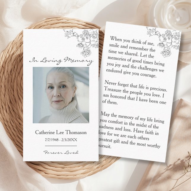 In Loving Memory Elegant Floral Photo Prayer Card Visitenkarte (In Loving Memory Elegant Floral Photo Prayer Card
)