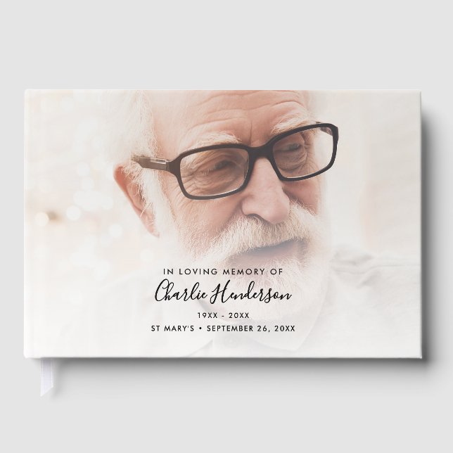 In Loving Memory Elegant Script 2-Photo Guest Book Gästebuch (Vorderseite)
