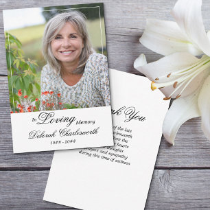 In Loving Memory Elegante Schrift Trauerfoto Dankeskarte