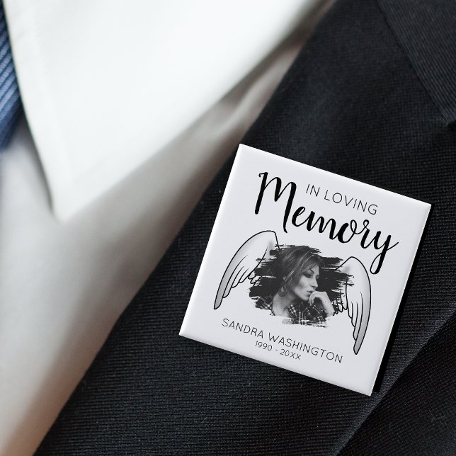 In Loving Memory | Engelsflügel | Fotogedenktafel Button (Von Creator hochgeladen)