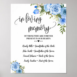 In Loving Memory Erinnerung Blaue florale Hochzeit Poster