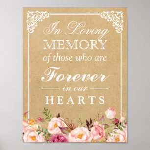 In Loving Memory Floral Kraft Hochzeitsschild Poster