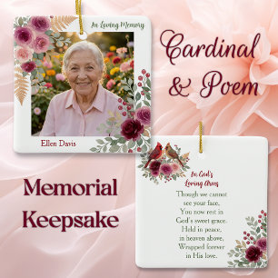 In Loving Memory Foto & Gedicht Kardinal Keramikornament