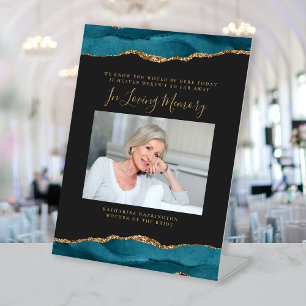In-Loving-Memory-Foto Tealblau Dunkle Hochzeit Sockelschild