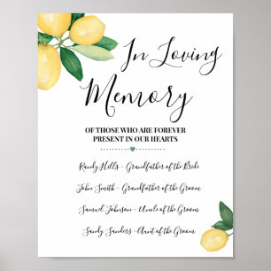 In Loving Memory Gedenkzeichen Zitronen Schild