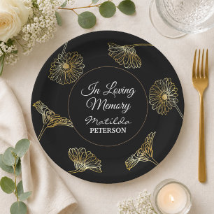 In Loving Memory Goldene Blumen Beerdigung Pappteller