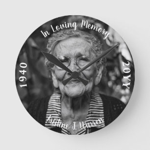 In Loving Memory Memorial Photo Birth Death  Runde Wanduhr