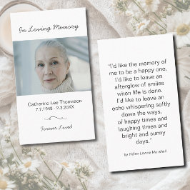 In Loving Memory Minimalist Photo Prayer Card Visitenkarte