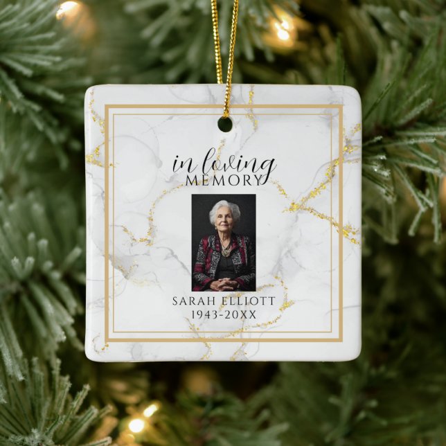 In Loving Memory mit Foto | Marmorgold Keramikornament (Baum)