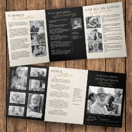 In Loving Memory Modern 14-Foto-Elegante-Gedenkstä Dreifach-gefaltete Programmkarte