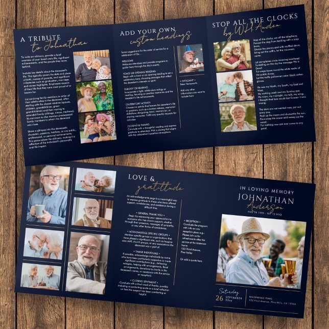 In Loving Memory Modern 14-Foto-Elegante-Gedenkstä Dreifach-gefaltete Programmkarte (Von Creator hochgeladen)