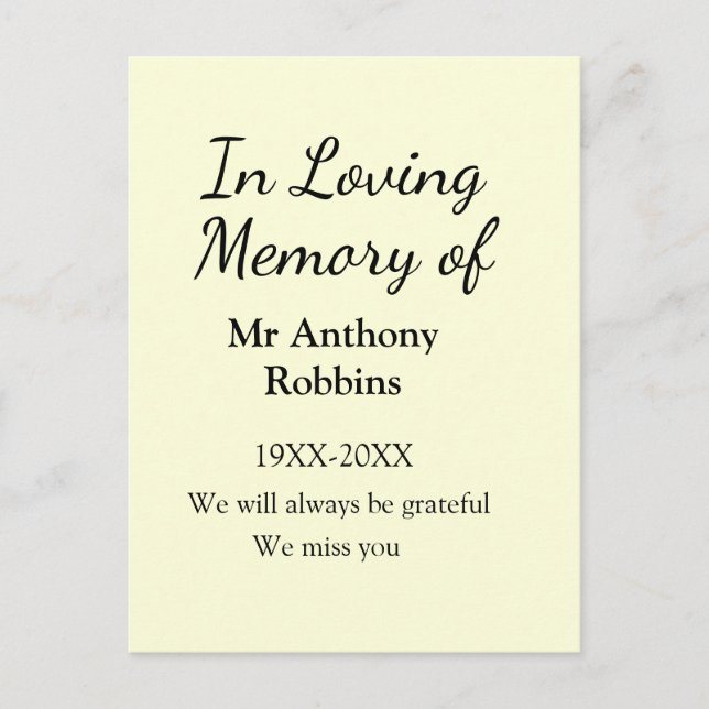 In Loving memory of name funeral memory keepsake Postkarte (Vorderseite)