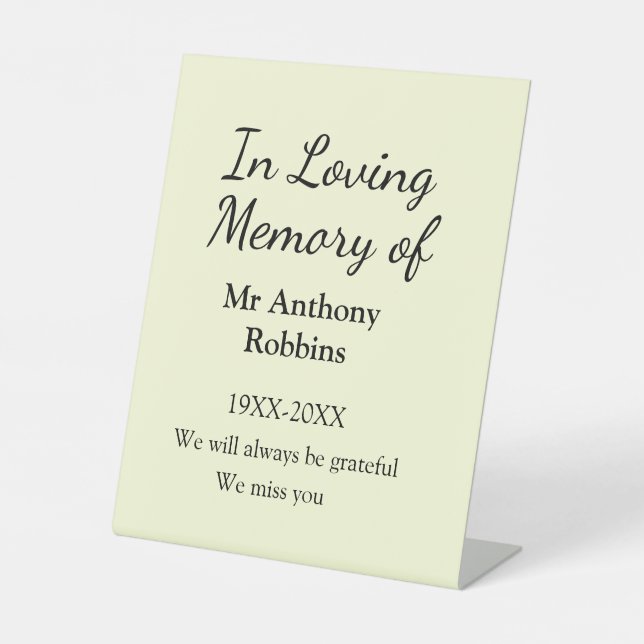 In Loving memory of name funeral memory keepsake Sockelschild (Vorderseite)