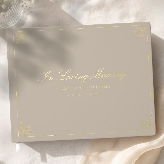 In Loving Memory Trauer Beige Braun  Gästebuch (In Loving Memory Funeral Beige Brown Foil Guest Book)