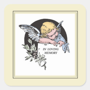 In Loving Memory Vintage Engel, Gedenken, Gold Quadratischer Aufkleber