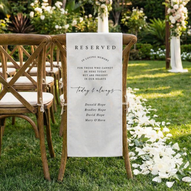 In Loving Memory Wedding Cloth Chair Sign Reserved Kurzer Tischläufer (Modern minimalist black memorial wedding chair fabric sign)