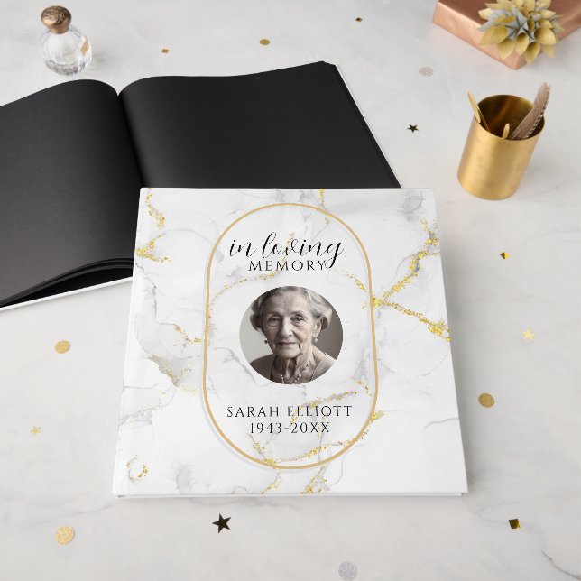 In Loving Memory  with Photo | marble  Gästebuch (Vorderseite offen)