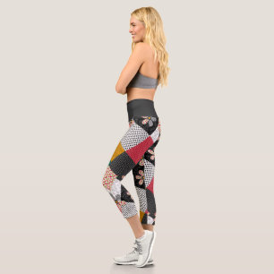 In mehrfarbigen Farben Patchwork rustikales Muster Capri Leggings