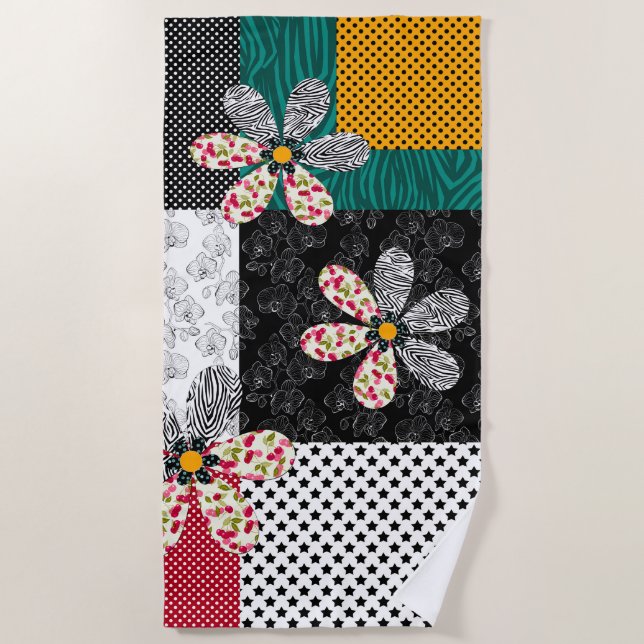 In mehrfarbigen Farben Patchwork rustikales Muster Strandtuch (Vorderseite)