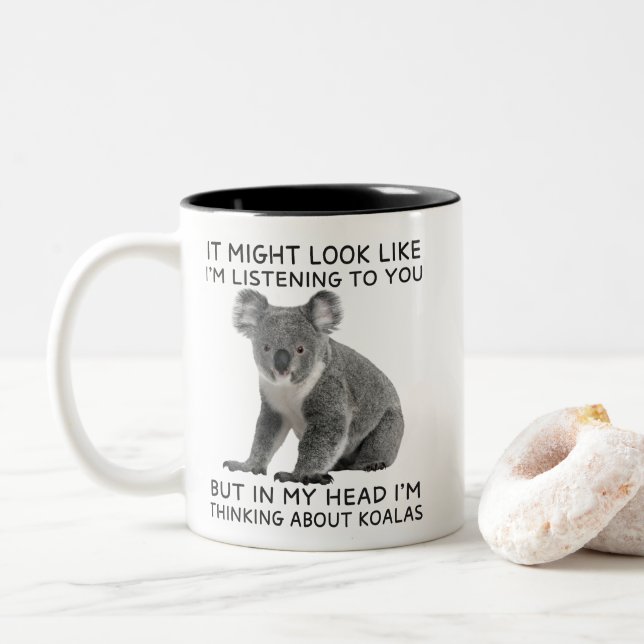 In meinem Kopf denke ich an Koalas Funny Zweifarbige Tasse (Mit Donut)