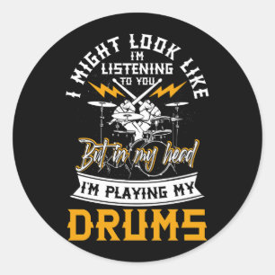 In meinem Kopf spiele ich mein Drums Drummer Schla Runder Aufkleber