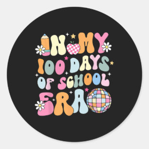 In meinen 100 Tagen der Schule Era Groovy Retro St Runder Aufkleber