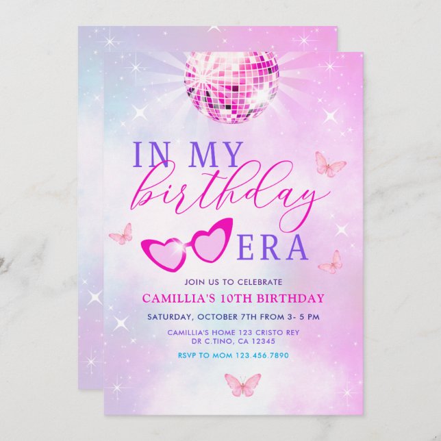 In meiner Geburtstagszeit Einladung (Vorne/Hinten)