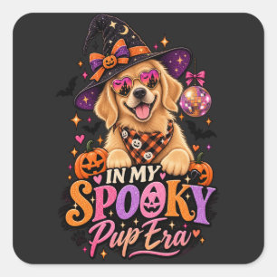 In Meiner Gruseligen Welpen-Ära Golden Retriever H Quadratischer Aufkleber