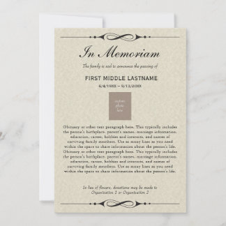 In Memoriam Death Ankündigung mit Obituary