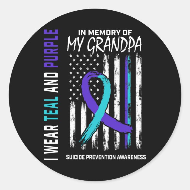 In Memory Grandpa Suicide Awareness Prevention Ame Runder Aufkleber (Vorderseite)