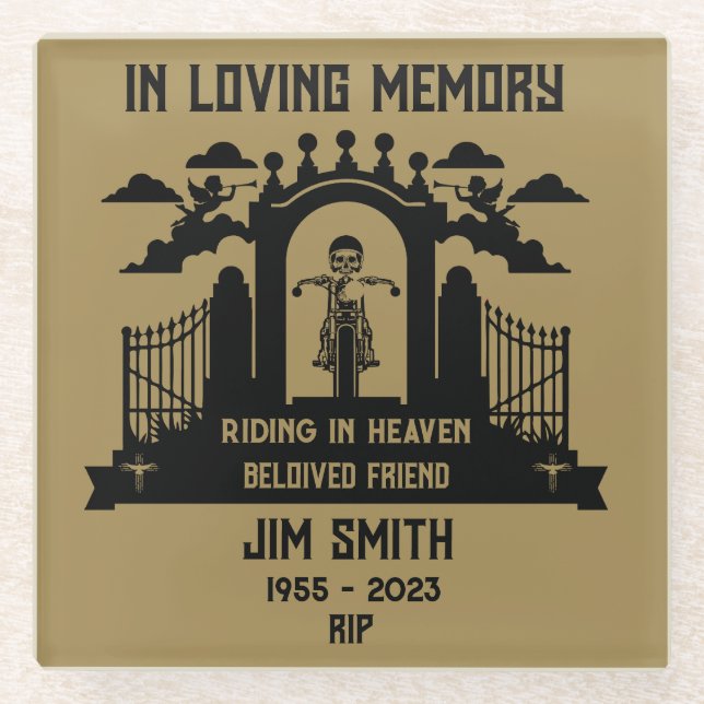 In Memory Motorradfahrer-Beerdigung Glasuntersetzer (Vorderseite)