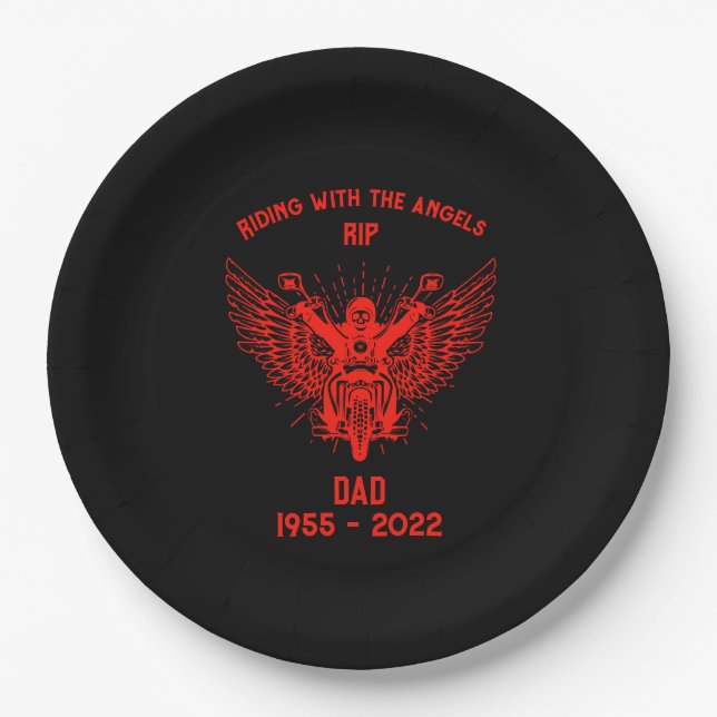 In Memory Motorradfahrer Beerdigung Pappteller (Vorderseite)